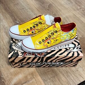 Ed Hardy women’s koi fish yellow white tattoo shoes sneakers us 5 uk 2.5 eur 36